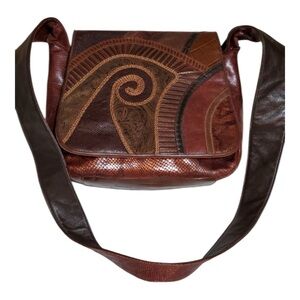 Sharif Leather Snake Lizard  & Croc Embossed Crossbody Purse Shoulder Bag